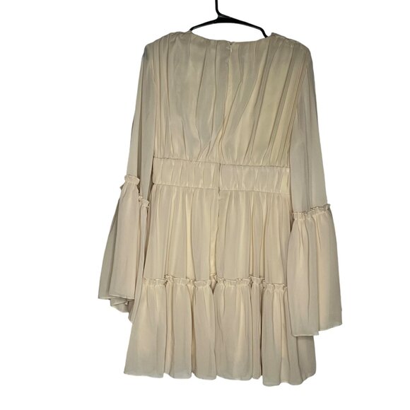 Missord Cream Long Sleeve V-Neck Mini Dress With Ruffle Hem size medium - Picture 4 of 6